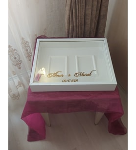 40x50 Cm Beyaz Çift Fotoğraf Bölümlü Çerçeve! İsimli+Ledli! Gül Anı Çerçevesi