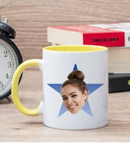 Kişiye Özel Mavi Yıldız Kafa Fotoğraflı Sarı Kupa Bardak