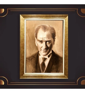 Altın Varaklı Çerçeveli Paspartulu Atatürk Tablo z4670 (Gold)