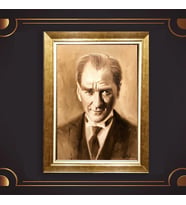 Altın Varaklı Çerçeveli Paspartulu Atatürk Tablo z4670 (Gold)