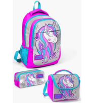 Coral High Kids Pembe Gümüş Simli Unicorn Desenli 3’lü Okul Çanta Seti - Kız Çocuk