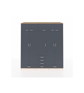Kronos Dolap 6 Raflı 6 Çekmeceli 4 Askılı 220x59x243 Çam-Antrasit/Antrasit