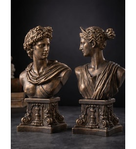 Antik Roma İşlemeli Kaideli Apollo Diana Büstü Dekoratif Heykel Biblo 25 Cm El Yapımı