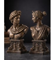 Antik Roma İşlemeli Kaideli Apollo Diana Büstü Dekoratif Heykel Biblo 25 Cm El Yapımı