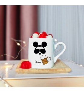 Mickey Mouse Tasarımlı Ahşap Tabaklı Kişiye Özel Türk Kahvesi Fincanı