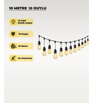 10 Metre 10 Duylu Dış Mekan Aydınlatma Seti – Rustik Ampul Dahil, Su Geçirmez, E27 Organizasyon, Bah