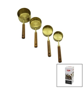 4PCS  GOLD METAL ÖLÇÜ KAŞIK SET OTANTİK AĞAÇ KULP 1CUP: 250ML - 1/2 CUP: 125ML - 1/3 CUP: 80ML - 1/4 CUP: 60ML (4767)