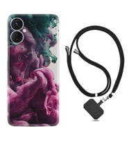 Tecno Spark 9T Kılıf Resimli Boyun Askılı İpli Desenli Silikon Pink Green Cloud 1306