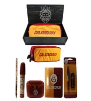 Galatasaray Orjinal Lisanslı Kırmızı Air Kalemtraş Ahşap Kutulu 6'lı Kırtasiye Seti (Kırmızı-Sarı-Geçişli)