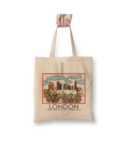 London England Londra İngiltere Beyaz Bez Çanta Uzun Saplı Alışveriş Çantası Plaj Çantası