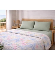 Faralya Life %60 Pamuk %40 Polyester Baskılı Çift Kişilik Pike Takımı 200x220 cm Pike 240x260 Çarşaf 2 Adet 50x70 Yastık Kılıfı Yumuşak Dokulu Yatak Örtüsü Seti (Yeşil)