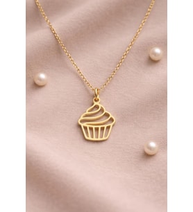 Kişiye Özel 925 Ayar Gümüş Tatlı Cupcake Model Kolye (Gold)