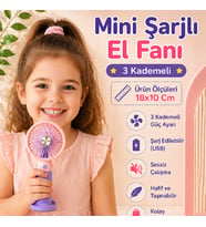 Mini Şarjlı El Fanı 3 Kademeli Taşınabilir USB Fan Sessiz Soğutucu 18x10 Cm