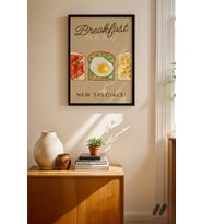 Breakfast Menu Posteri, Siyah Çerçeveli Duvar Tablosu - Mutfak Dekorasyonu