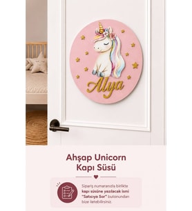 Ahşap Çocuğun İsmine Özel Unicorn Kapı Süsü - Bebek Hastane Kapısı ve Bebek Odası için Kapı Süsü