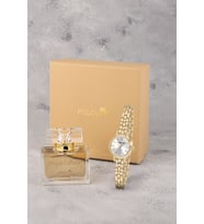 Polo Air Romen Rakamlı Kalp Charmlı Kadın Kol Saati 55 ml Parfüm Hediyelik Kutusunda Set Gold Renk ST-2199S1