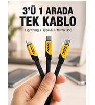 3'lü Şarj Kablosu Hızlı Şarj Destekli Dayanıklı Örgü USB Kablo