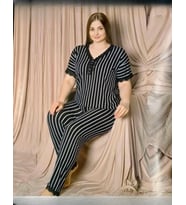 Pijamoni Kadın Viskon Büyük Beden Kısa Kol V Yaka İnce Pijama Takımı 7530/1 - 1 Adet (Siyah)