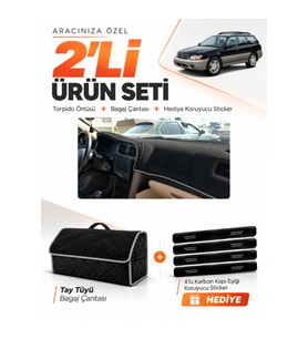 e-biz SUBARU OUTBACK (1998-2003) Uyumlu Torpido Örtüsü + Tay Tüyü Bagaj Çantası - Siyah-Gri - SU006