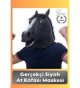 #Kostüm Gerçekçi Siyah At Kafası Maskesi Tam Kafa Kostüm Maskesi Parti Maskeli Balo Komik Şaka
