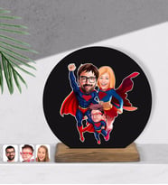 BK Gift Kişiye Özel Süper Aile Karikatürlü Yuvarlak Ahşap Biblo-3