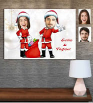 Kişiye Özel Karikatür Baskılı Ahşap Tablo Yılbaşı Sevgili-4 30x40