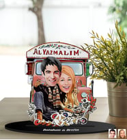BK Gift Kişiye Özel Al Yazmalım Karikatürlü 3D Ahşap Biblo, Sevgili Biblo, Ahşap Biblo, Sevgiliye Hediye, Sevgililer Günü Hediyesi
