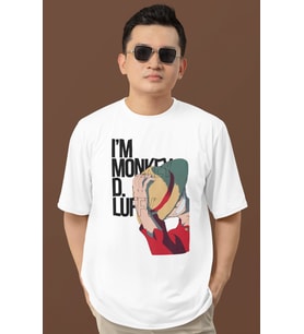 Tasarım Im Monkey D. Luffy Baskılı Unisex Oversize Anime Dizi Karakter Tişört