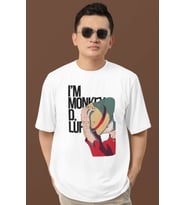 Tasarım Im Monkey D. Luffy Baskılı Unisex Oversize Anime Dizi Karakter Tişört
