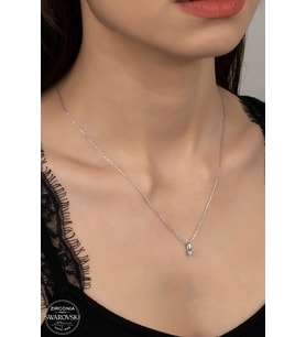 SWAROVSKİ CRYSTAL TEK TAŞ  925 AYAR GÜMÜŞ KOLYE