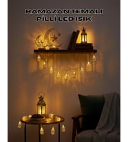 Altın Fener Detaylı Pilli Ramazan LED Işık Ev Dekorasyonu