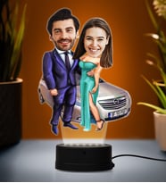 Doğum Günü Hediyesi,Sevgiliye Hediye, Kişiye Özel Fotoğraflı En Mutlu Çift Karikatür 3D Led Lamba (Beyaz)
