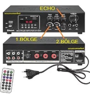 200W Hat Trafolu 2 Kanal(Bölge) Amfi (Iki Mikrofon Giriş / Bluetooth USB / Sd Kart / Mp3)