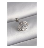 316L Çelik Gümüş Renk Zirkon Taşlı Ay Yıldız Tragus Piercing - TJ-PR1257 TG-V 7556