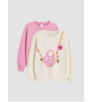 LCW Kids Ekru Bisiklet Yaka Baskılı Kız Çocuk Sweatshirt 2'li