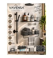 Yapışkanlı Banyo Rafı Duş Şampuanlık Havluluk Siyah Metal Banyo Organizeri