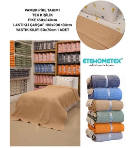 ETEHOMETEX HAVUZLU PİKE TAKIMI %100 PAMUK TEK KİŞİLİK