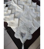 12 Kişilik Masa Örtüsü Takımı, Masa Seti 12 Kişilik 26 Parça 160x220cm Yarım Dantelli