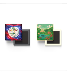 Buzdolap Magnetleri - Belize Bayrağı ve Paper Cut Tema - 2'li Set Magneti