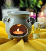 Buhurdanlık Gri Seramik Ayaklı & Buhur Koku Mum Set