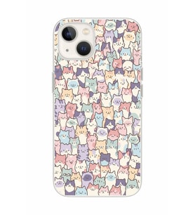 Iphone 14 Uyumlu Sevimli Kediler Desenli Şeffaf Telefon Kılıfı