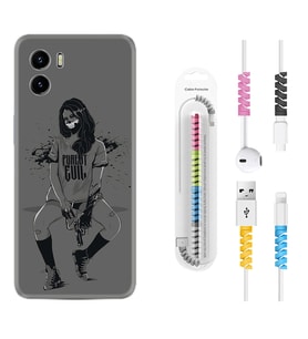 Vivo Y15S Y32 Y33S Y51 Y53S Kılıf Kablo Koruma Spiral Silikon Purest Evil 1627