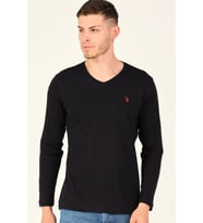 T8587 DEWBERRY V YAKA ERKEK UZUN KOL T-SHIRT-KOYU SİYAH