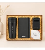 Kişiye Özel İsim Baskılı Premium Ofis Hediye Seti Termos Defter ve 10000 mAh Powerbank Hediye Kutusu