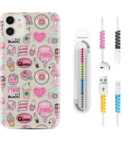 Apple iPhone 11 12 13 Mini Kılıf Kablo Koruma Spiral Silikon Donut Flamingo 1415