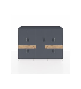Hyperion Dolap 12 Raflı 2 Çekmeceli 8 Kapaklı 220x44x163 Antrasit-Antrasit/Çam