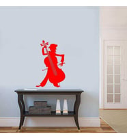 Çello ve Müzisyen Silüeti Dekoratif Duvar Sticker, Çıkartma, Etiket kırmızı