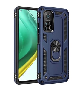 Xiaomi Mi 10T Pro 5G Kılıf Metal Solid Yüzüklü Standlı Military Ring SRS (Lacivert)
