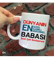 Babalar Günü Özel Dünyanın En İyi  En Fedakar Babası Kişiye Özel Resimli ve isimli Baskılı Kupa Bardaklar