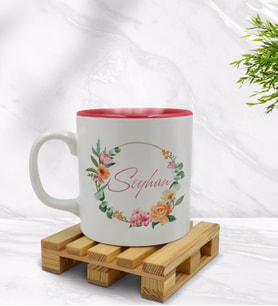 BK Gift Kişiye Özel Çiçek Tasarımlı İçi Kırmızı Renkli Kupa Bardak Model 10